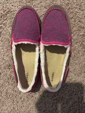 Sorel Women's Fuchsia Knit Slip-On Moccasins Sz 12